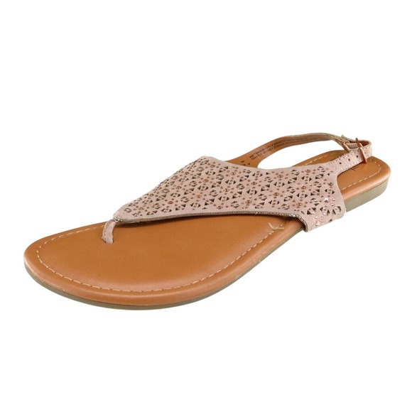 Time And Tru Women's Size 9 M Brown Slingback Cutout Synthetic Sandals - Picture 1 of 7